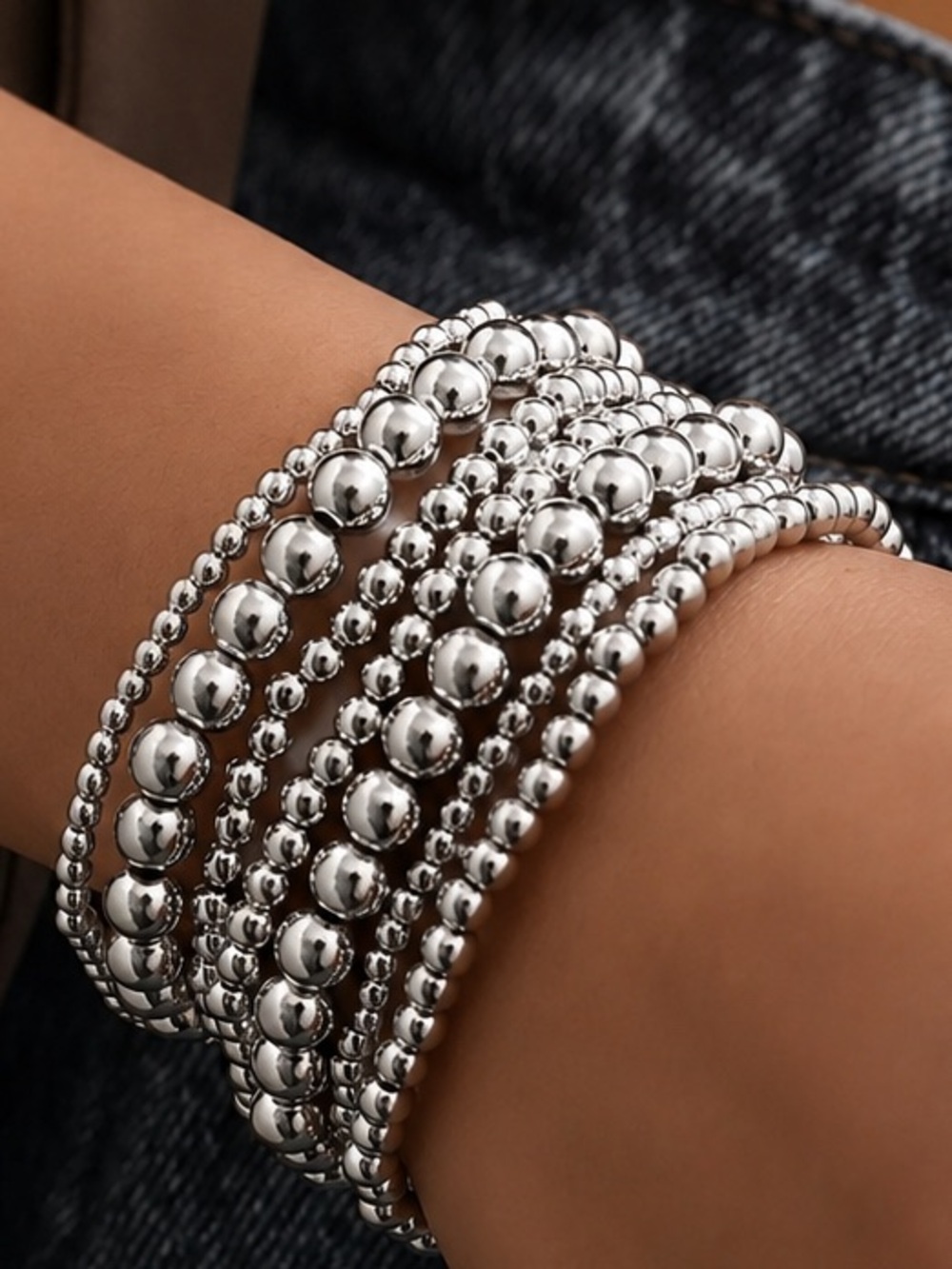 7-Piece Gold or Silver Beaded Stretch Stackable Bracelet Set — Boho Vibes NWT - Picture 3 of 9